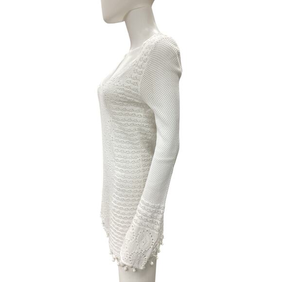 Lilly Pulitzer Dress Women’s Size S 100% Cotton Crocheted Long Sleeves PomPoms - Picture 3 of 6